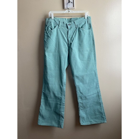 Vintage LEVIS 646 Green Corduroy Flared Bootcut White-Tab Talon Pants 70s 34x29